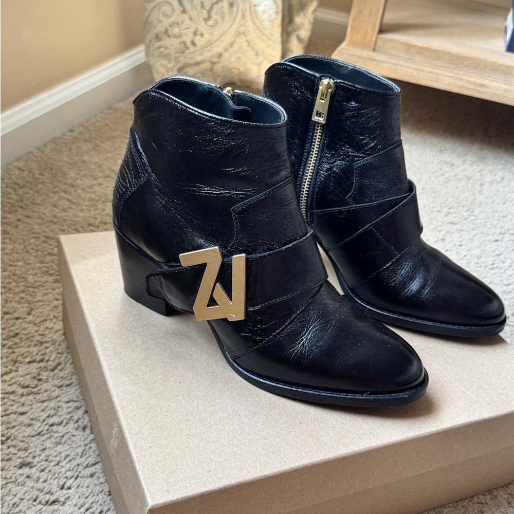 Zadig & Voltaire Black and Gold Ankle Booties